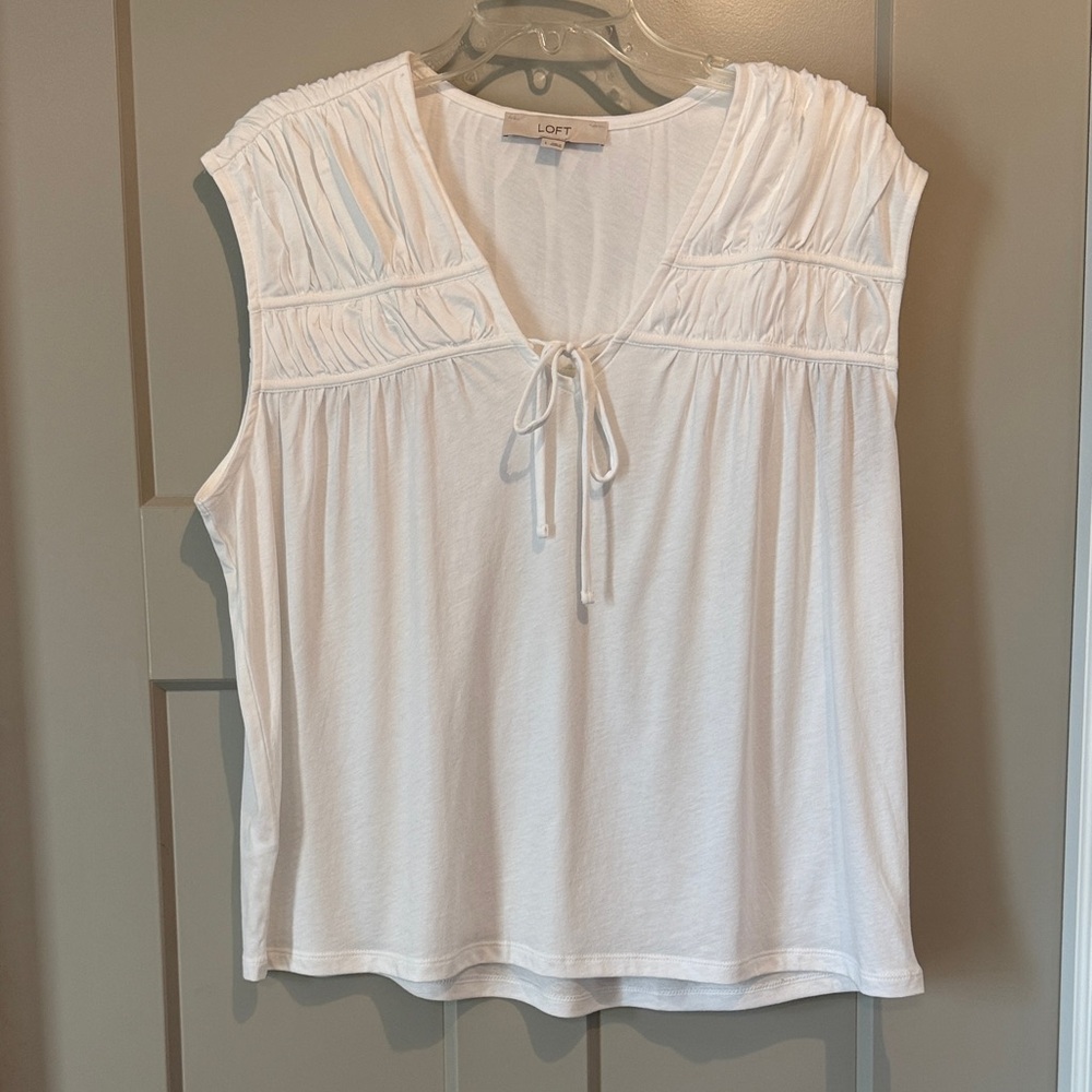 LOFT White Sleeveless Blouse with Tie Detail Size L